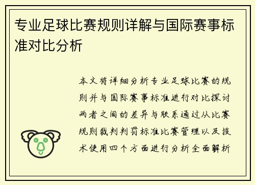 专业足球比赛规则详解与国际赛事标准对比分析