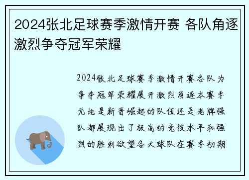 2024张北足球赛季激情开赛 各队角逐激烈争夺冠军荣耀