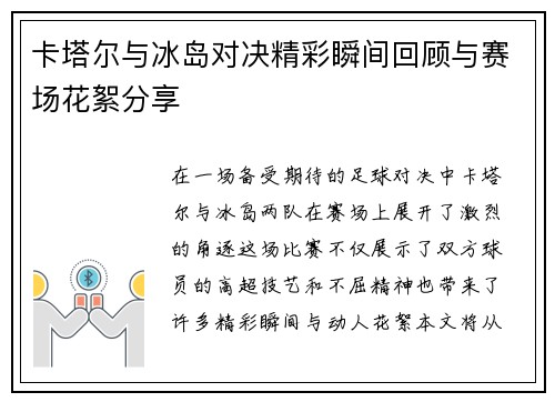 卡塔尔与冰岛对决精彩瞬间回顾与赛场花絮分享